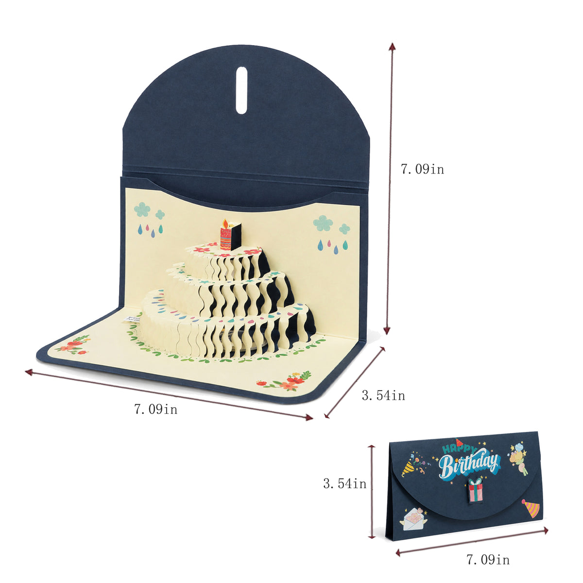 3D Pop-Up Birthday Cake Card — CC-PH-003 card size guide