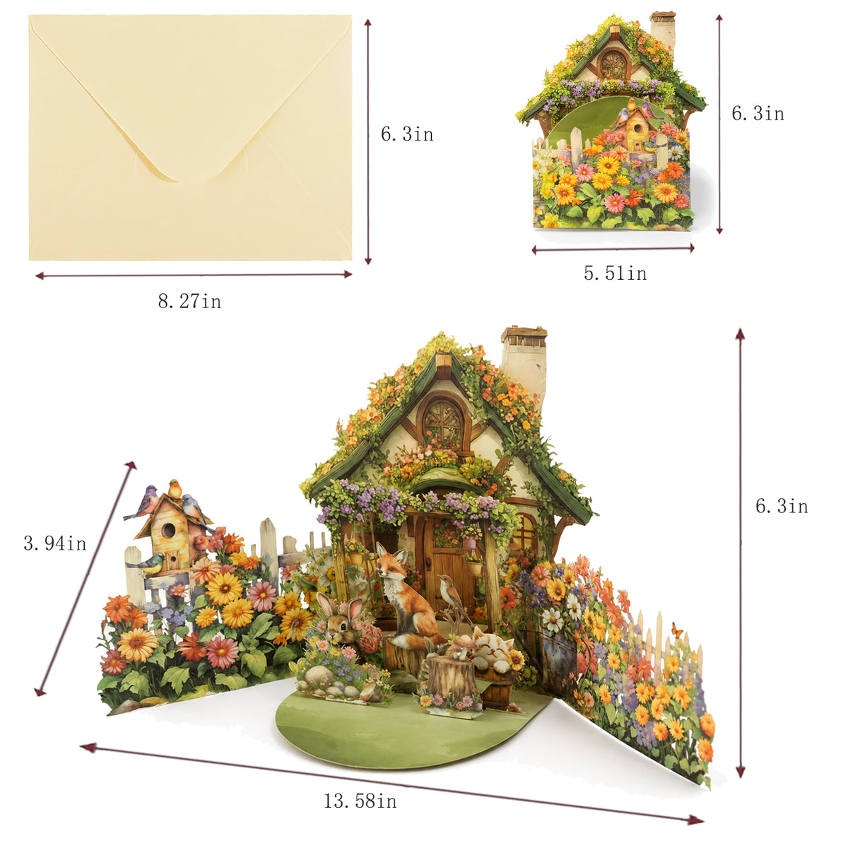 Woodland Cottage Pop-Up Greeting Card — CC-PH-006 card size guide