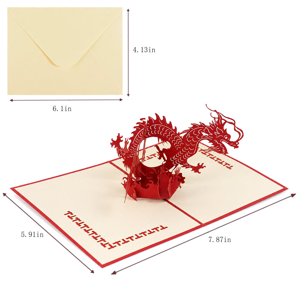 Red Dragon Pop-Up Celebration Card — CC-PH-008 card size guide