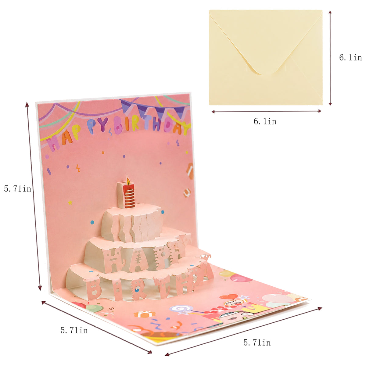 3D Pop-Up Birthday Cake Card — CC-PH-013 card size guide