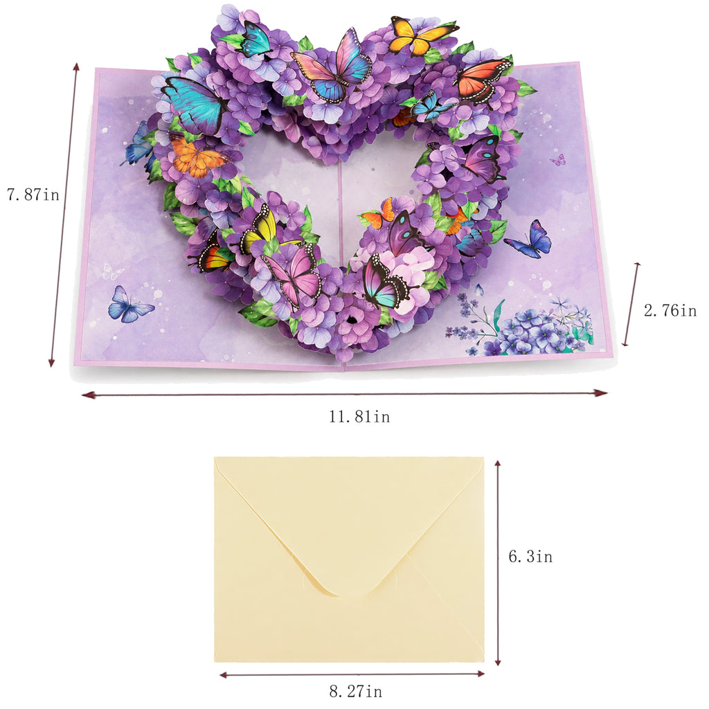 Lavender Butterfly Heart Pop-Up Card — CC-PH-015 card size guide