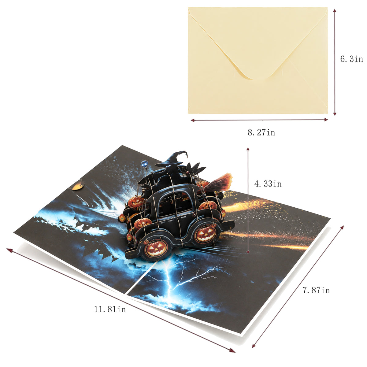 Halloween Pumpkin Car Pop-Up Card — CC-PH-017 card size guide