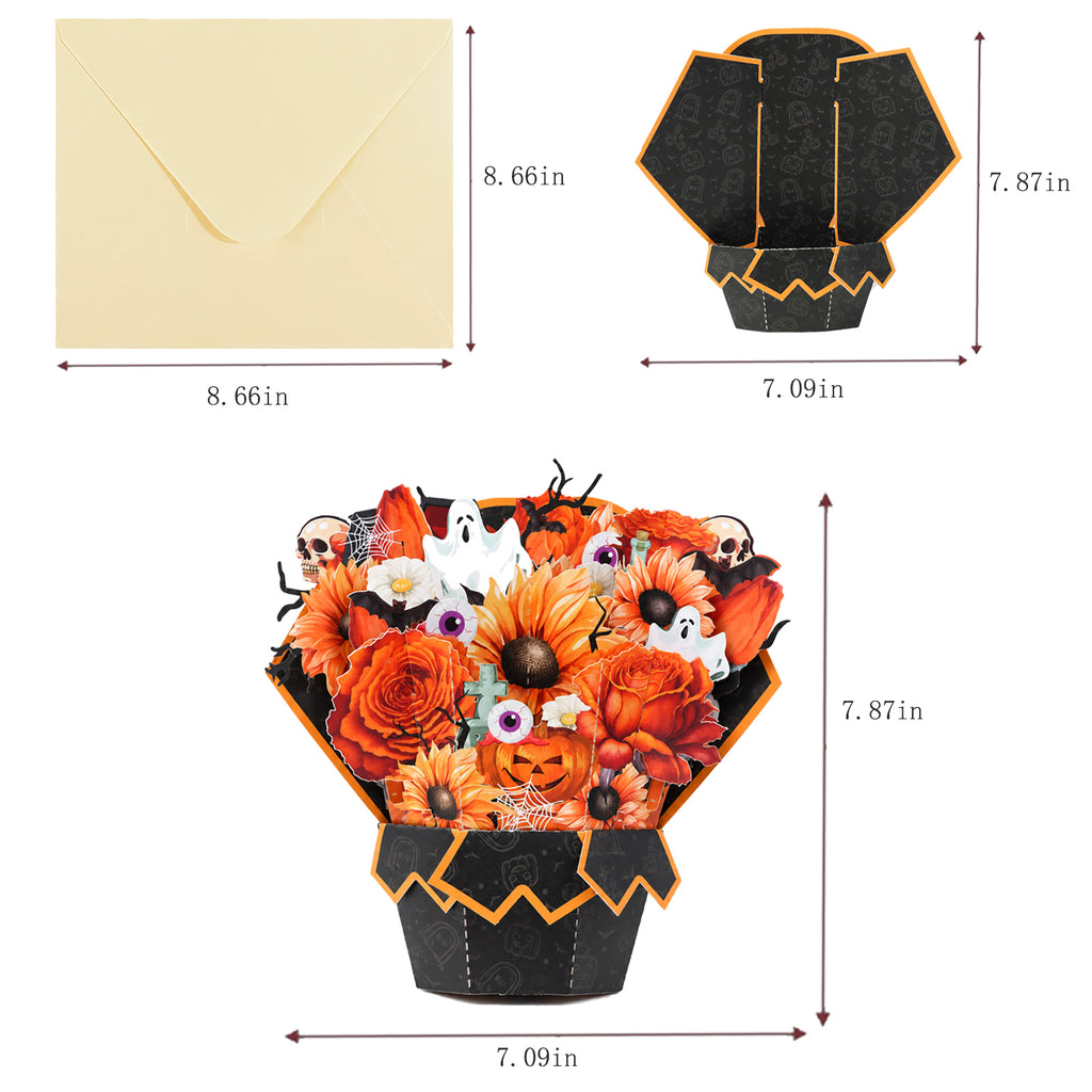 Halloween Floral Bouquet Pop-Up Card — card size guide