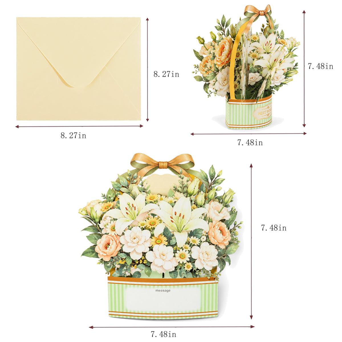 White Rose Gift Box Pop-Up Card — card size guide