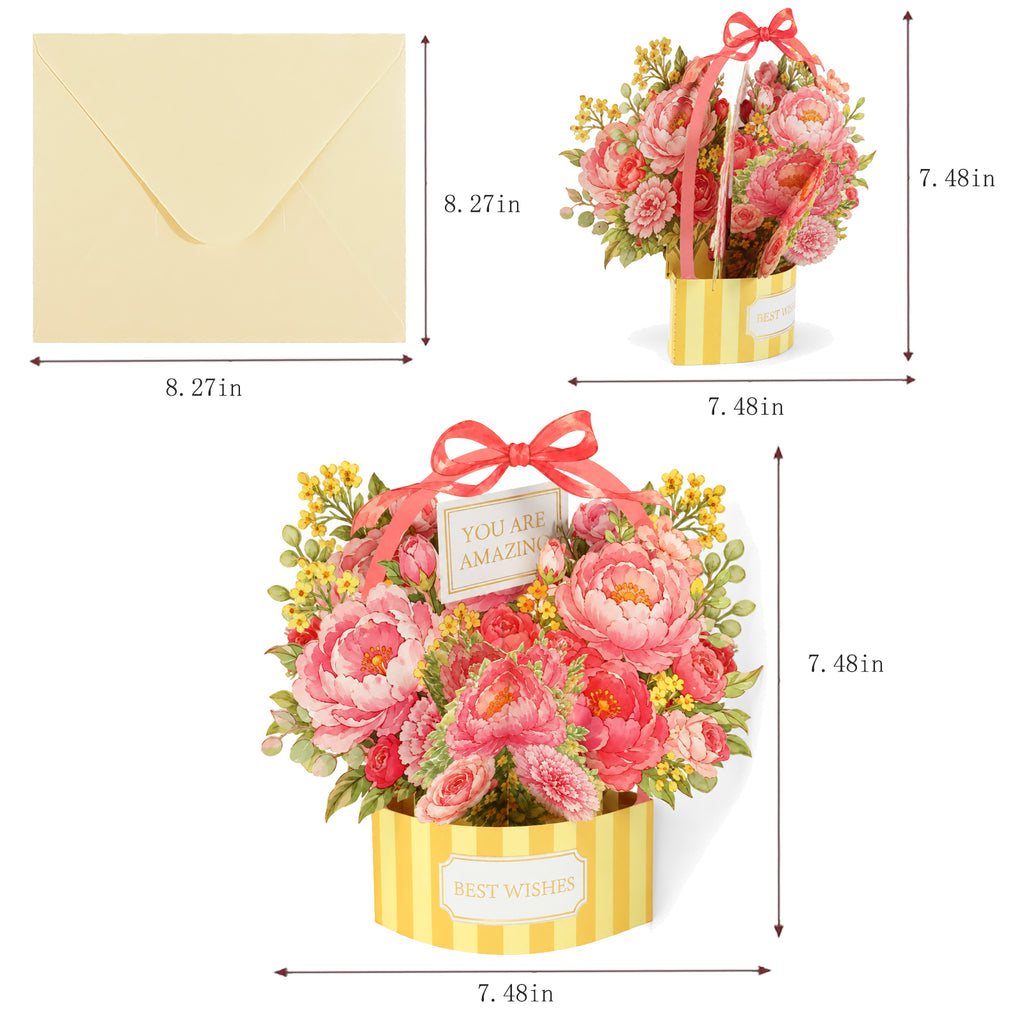 Pink Peony Gift Box Pop-Up Card — card size guide