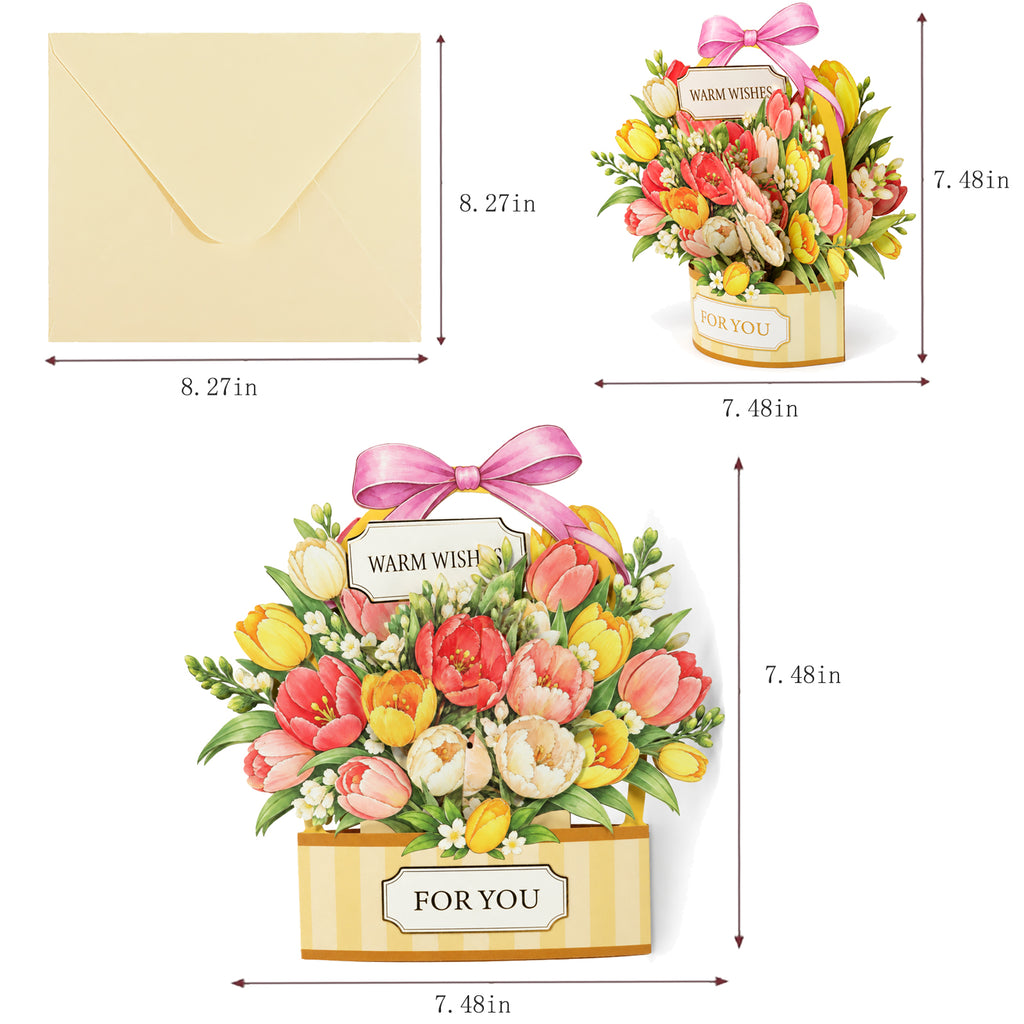 Tulip Gift Box Pop-Up Card — card size guide