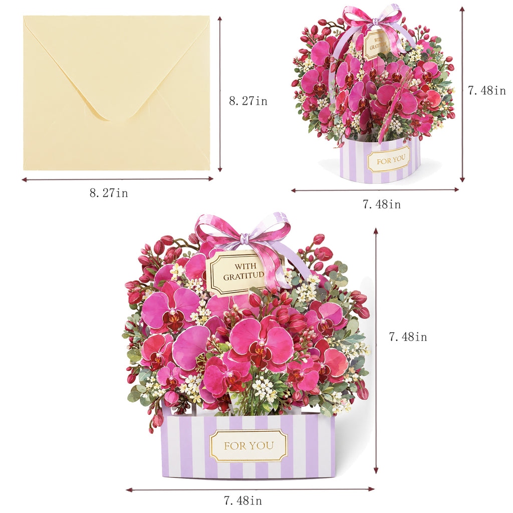 Burgundy Orchid Gift Box Pop-Up Card — card size guide
