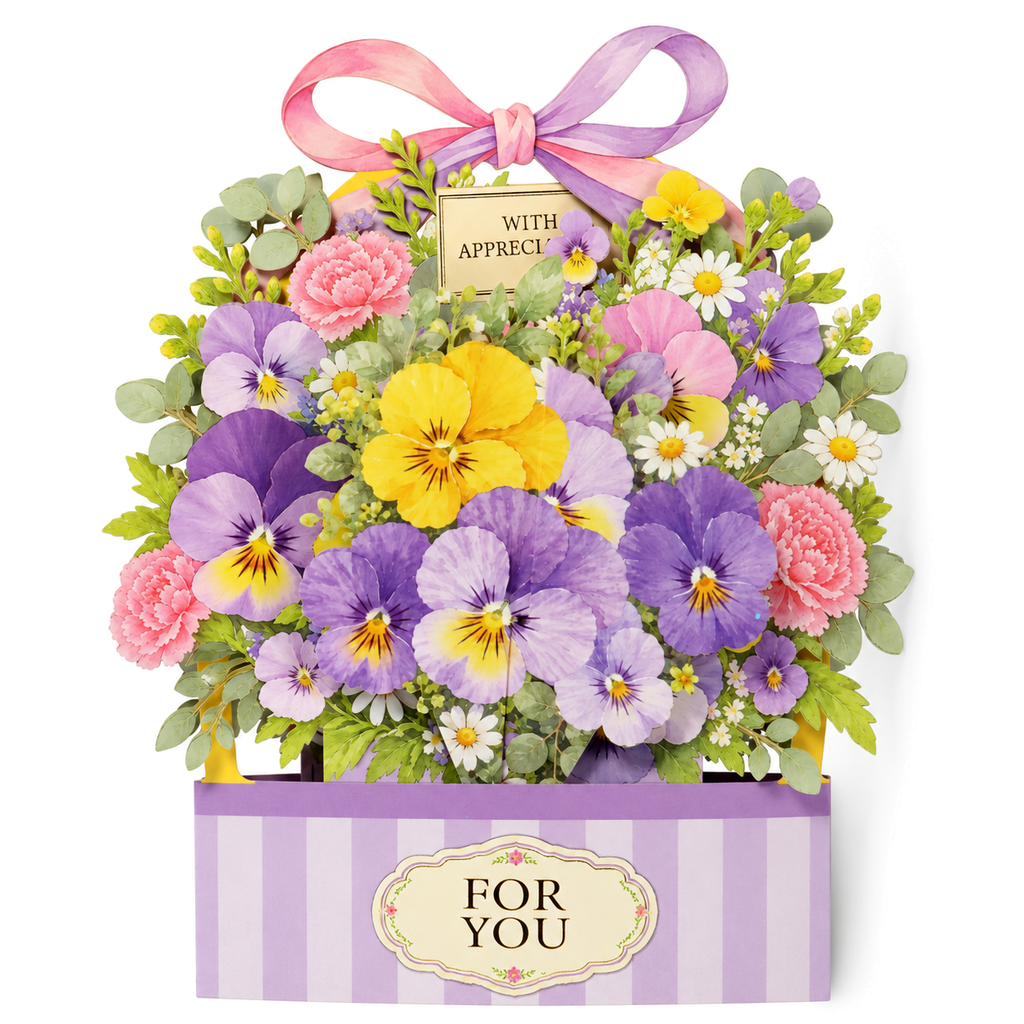 Lavender Garden Gift Box Pop-Up Card — open 3D pop-up card view