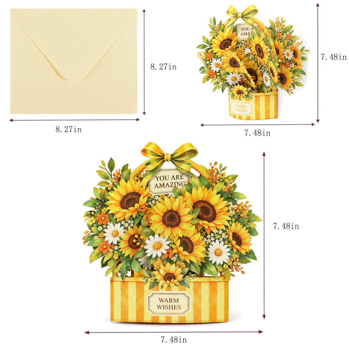 Sunflower Garden Gift Box Pop-Up Card — card size guide