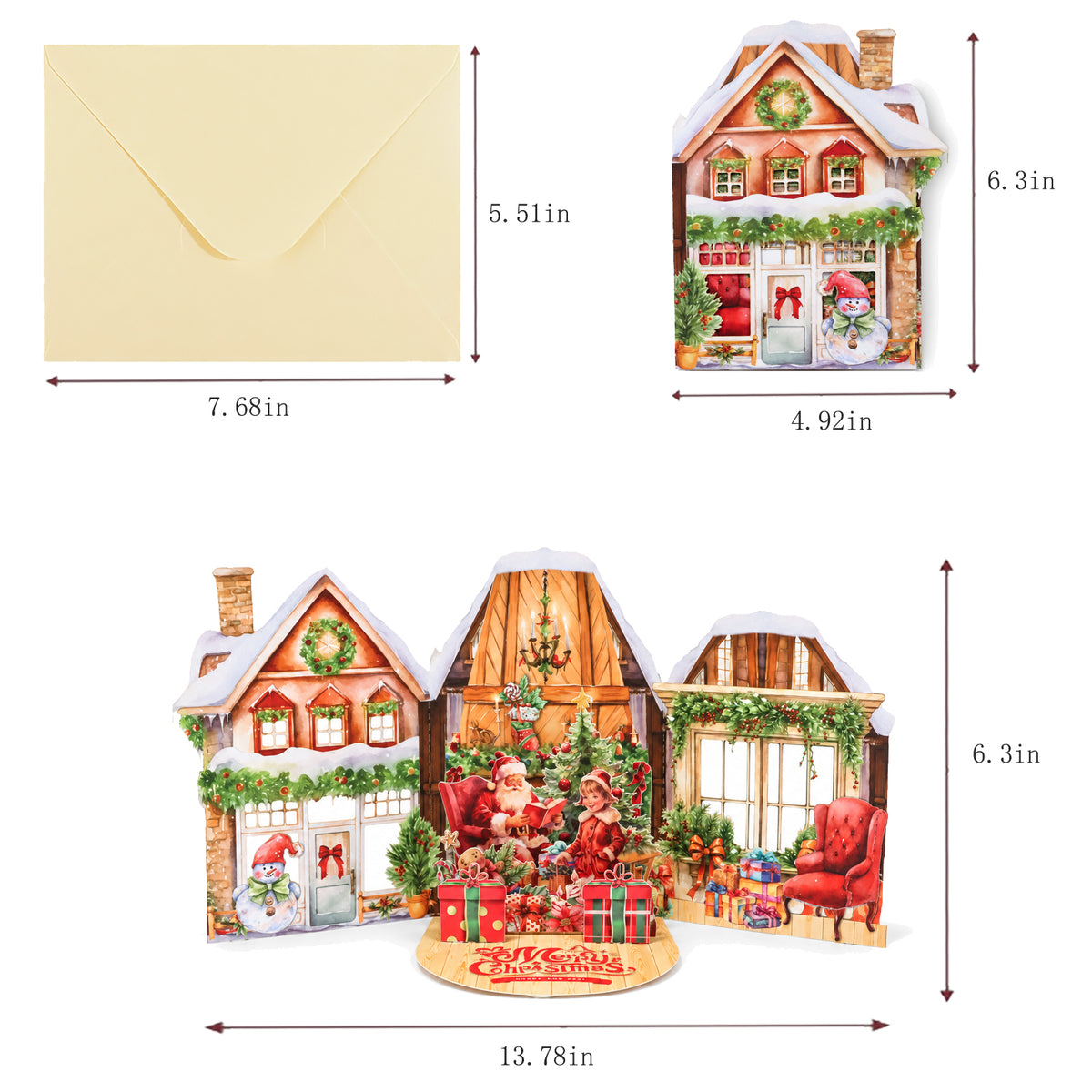 Christmas House Pop-Up Card — card size guide