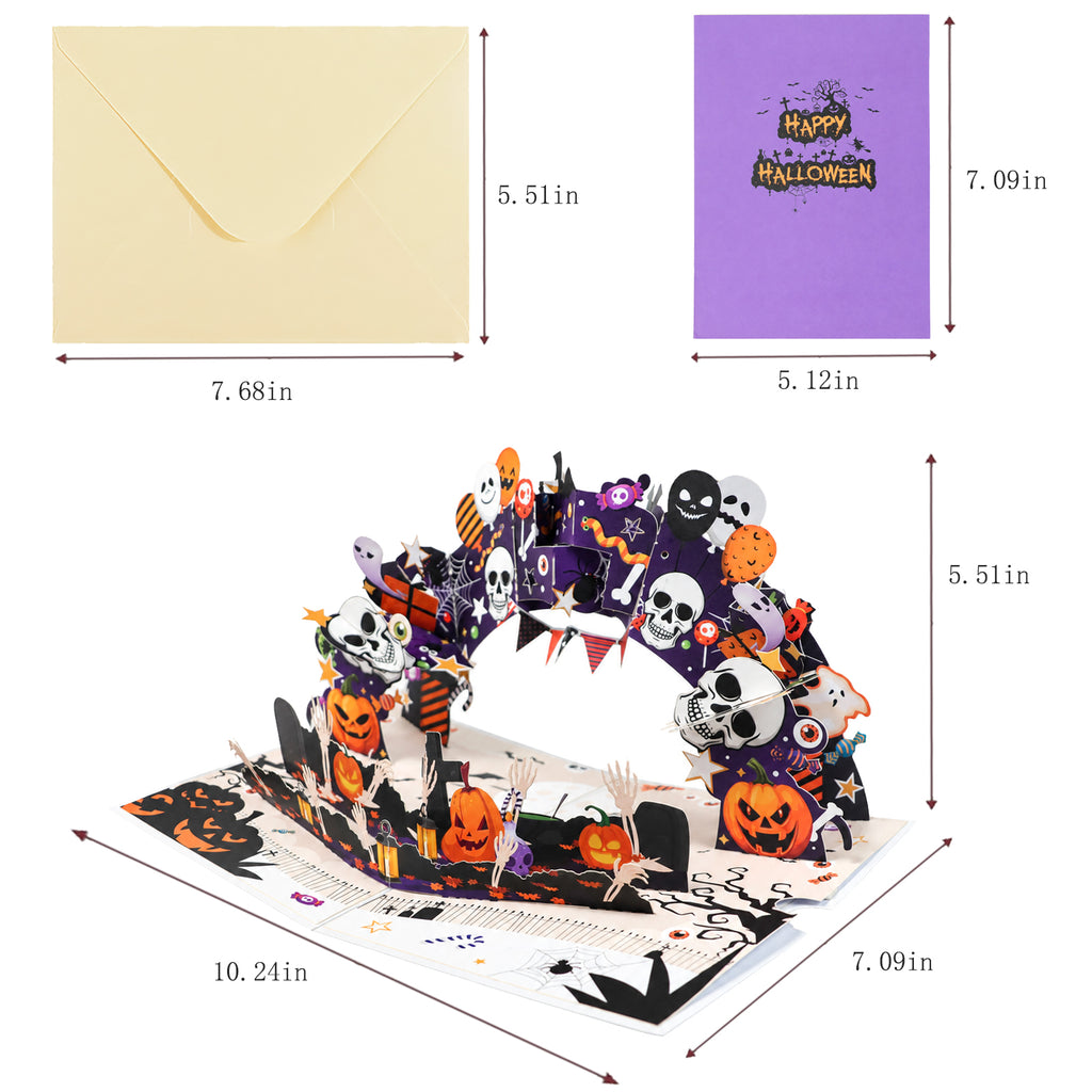 Purple Halloween Pop-Up Card — card size guide