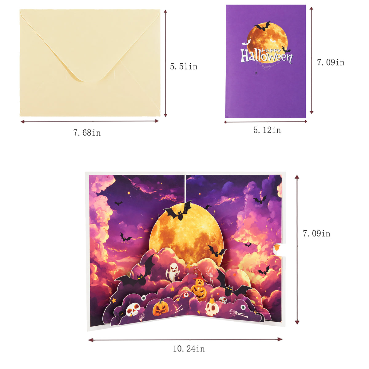Happy Halloween Moon Pop-Up Card — card size guide