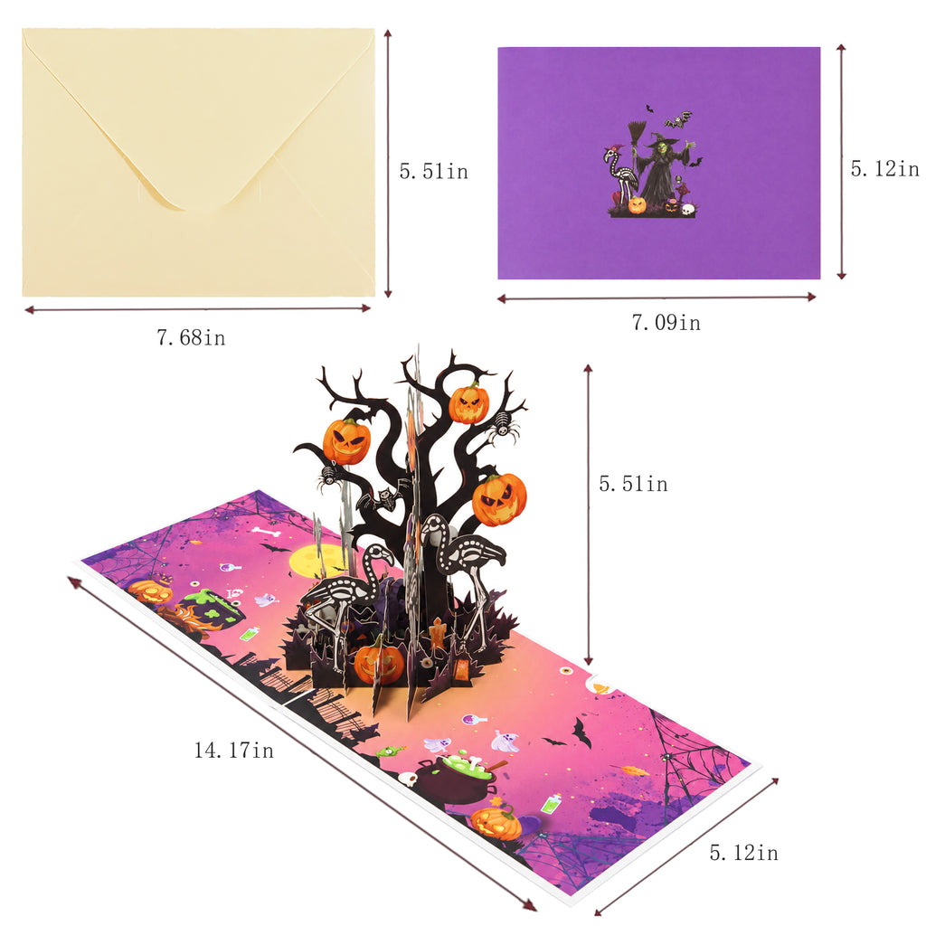 Witch and Bats Pop-Up Card — card size guide