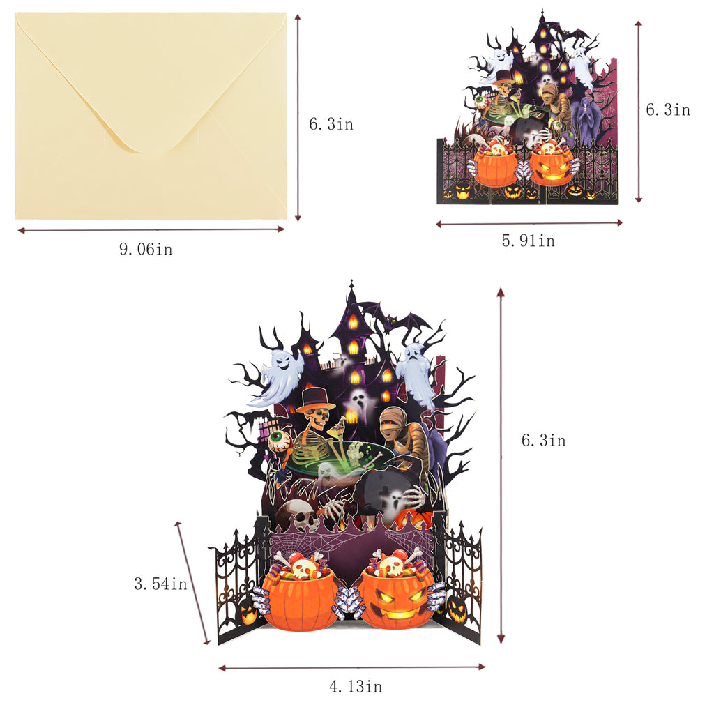 Haunted House Pop-Up Card — card size guide