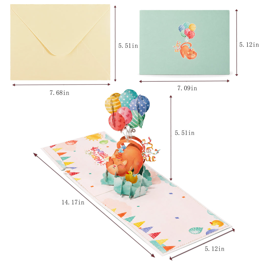 Birthday Balloons Pop-Up Card — card size guide