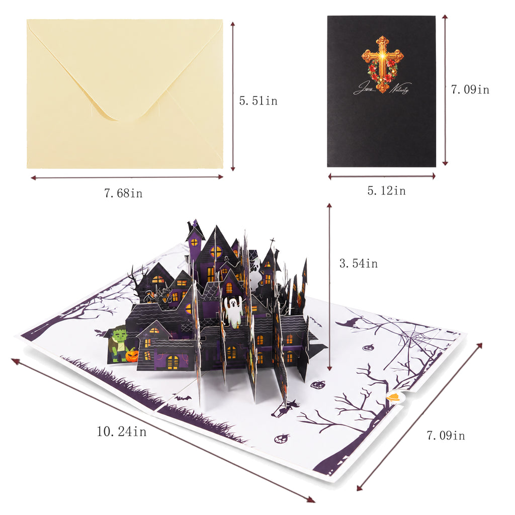 Haunted Manor Pop-Up Card — card size guide