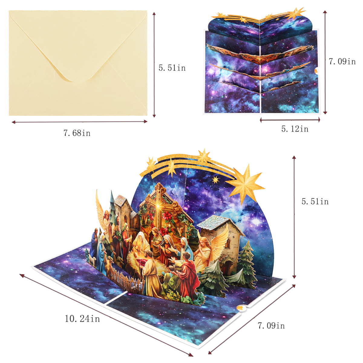 Christmas Nativity Scene Pop-Up Card — card size guide