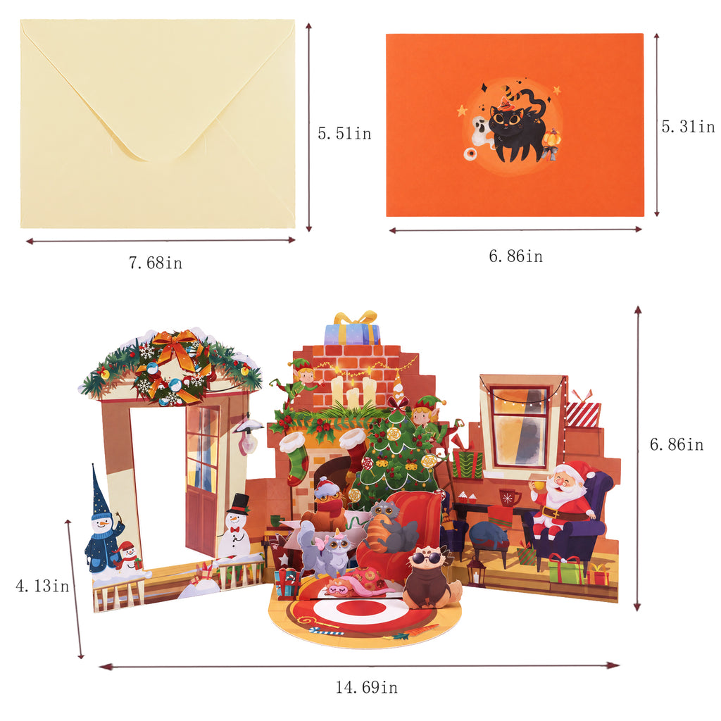 Halloween Black Cat Pop-Up Card — card size guide
