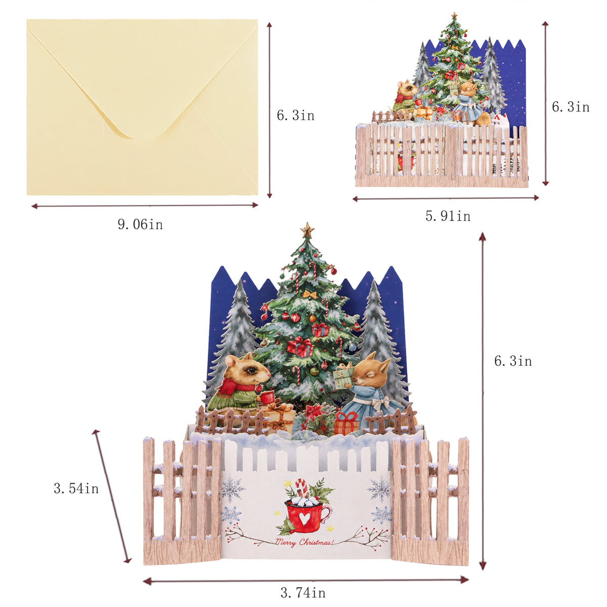 Christmas Fence Scene Pop-Up Card — card size guide