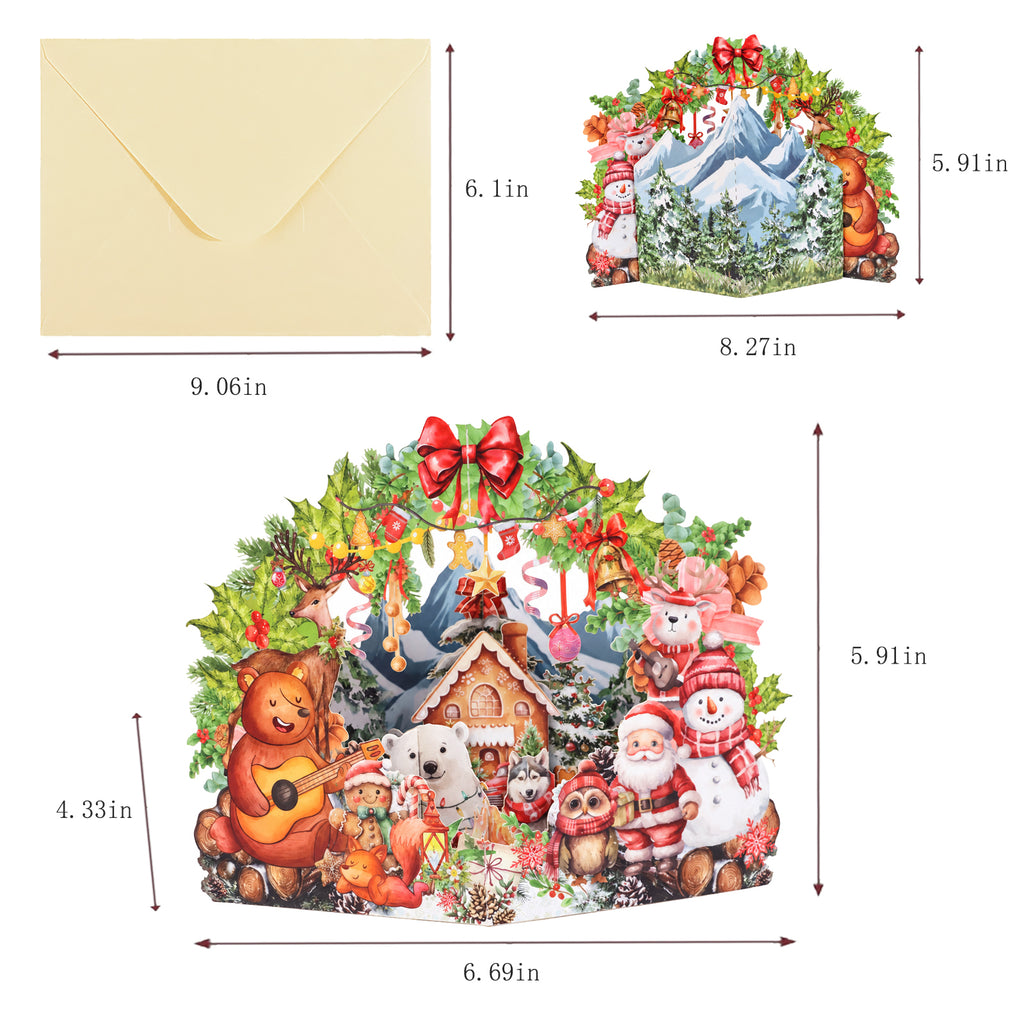 Christmas Cottage Scene Pop-Up Card — card size guide