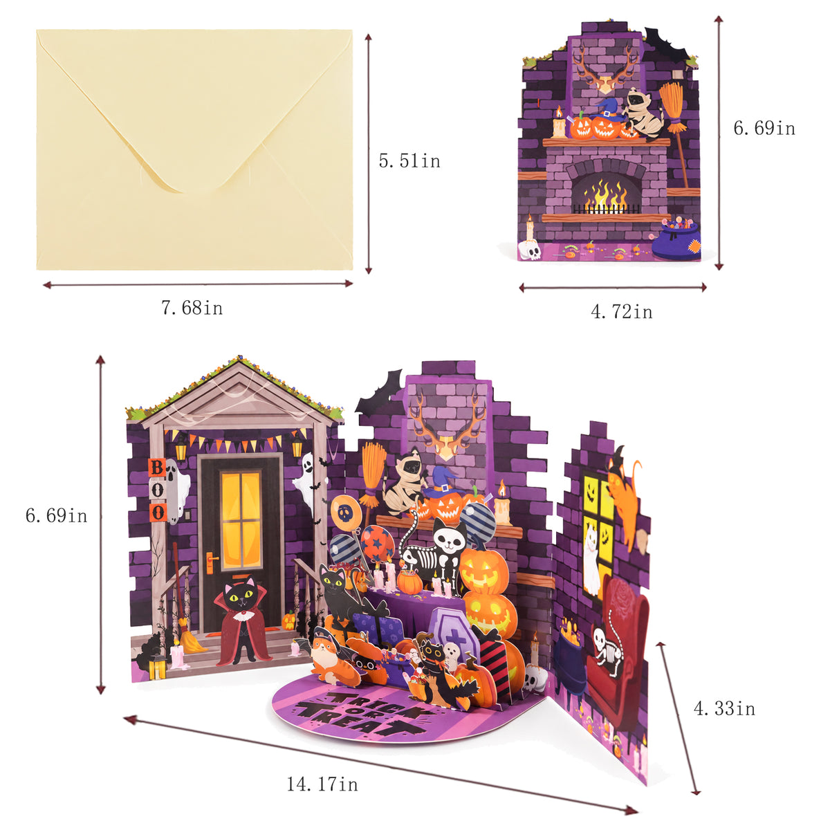 Halloween Fireplace Pop-Up Card — card size guide