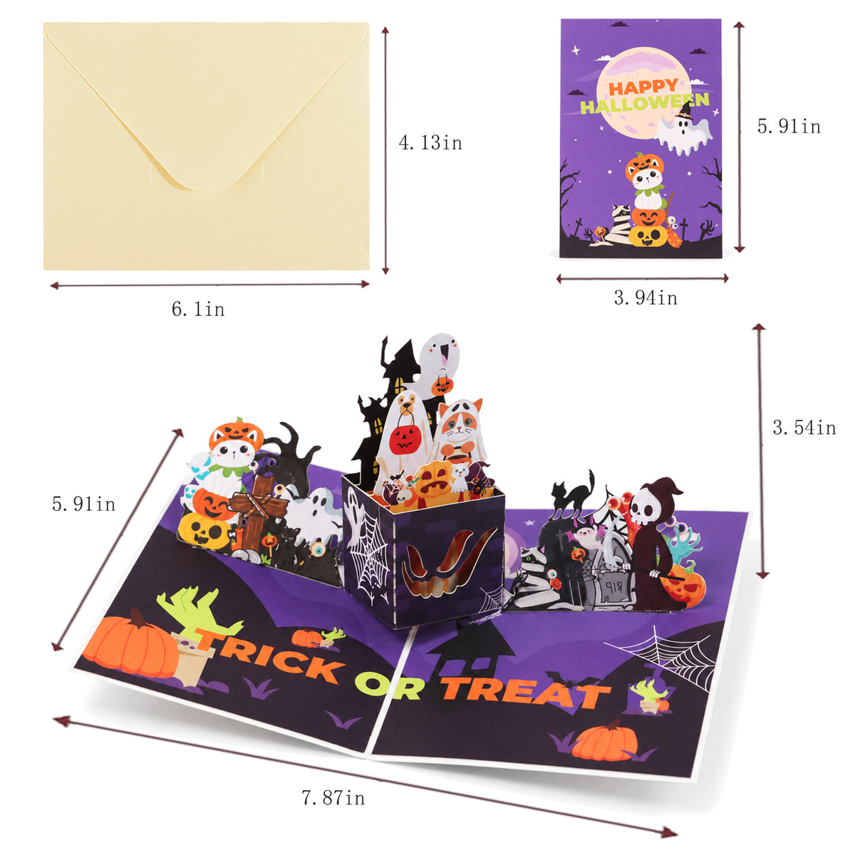 Happy Halloween Cat Pop-Up Card — card size guide