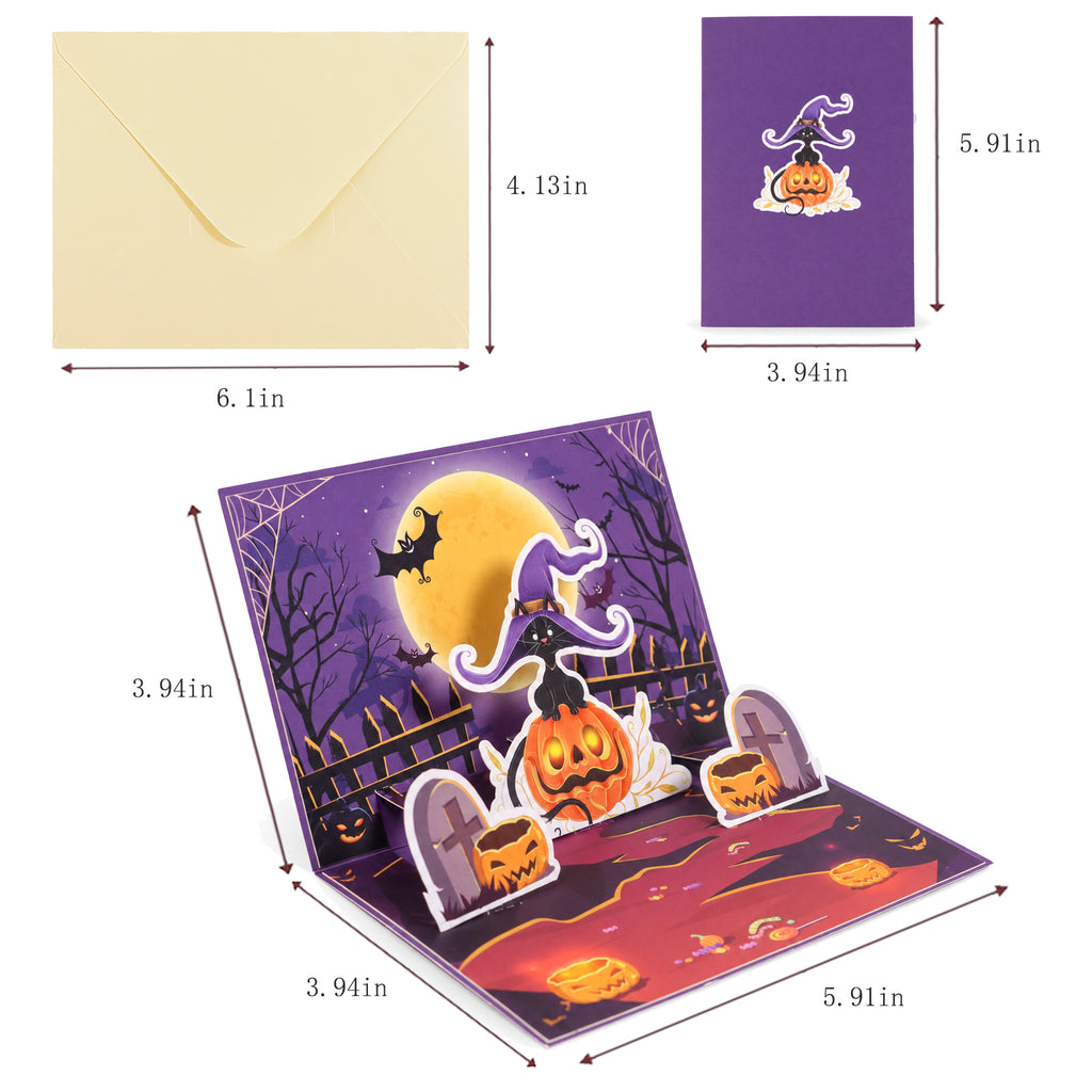 Halloween Cat and Bat Pop-Up Card — card size guide