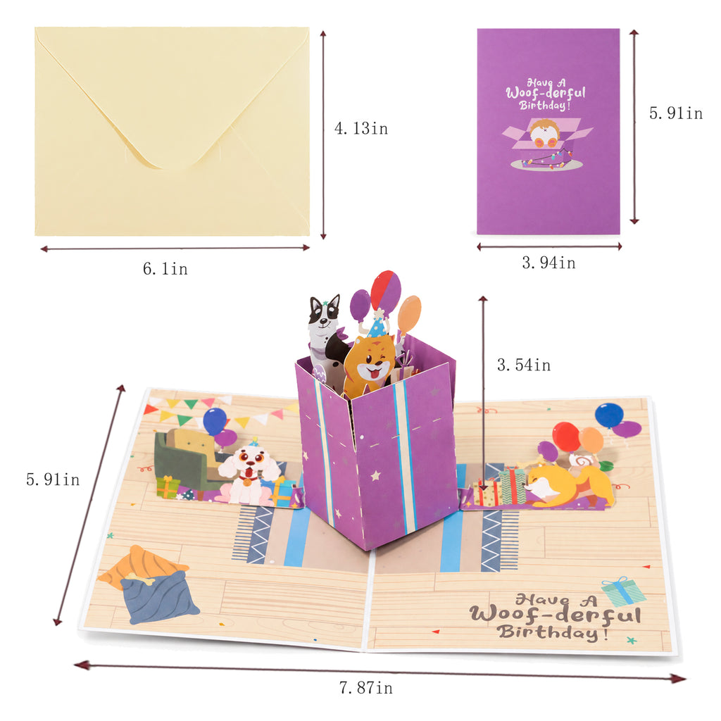 Woof-derful Birthday Pop-Up Card — card size guide