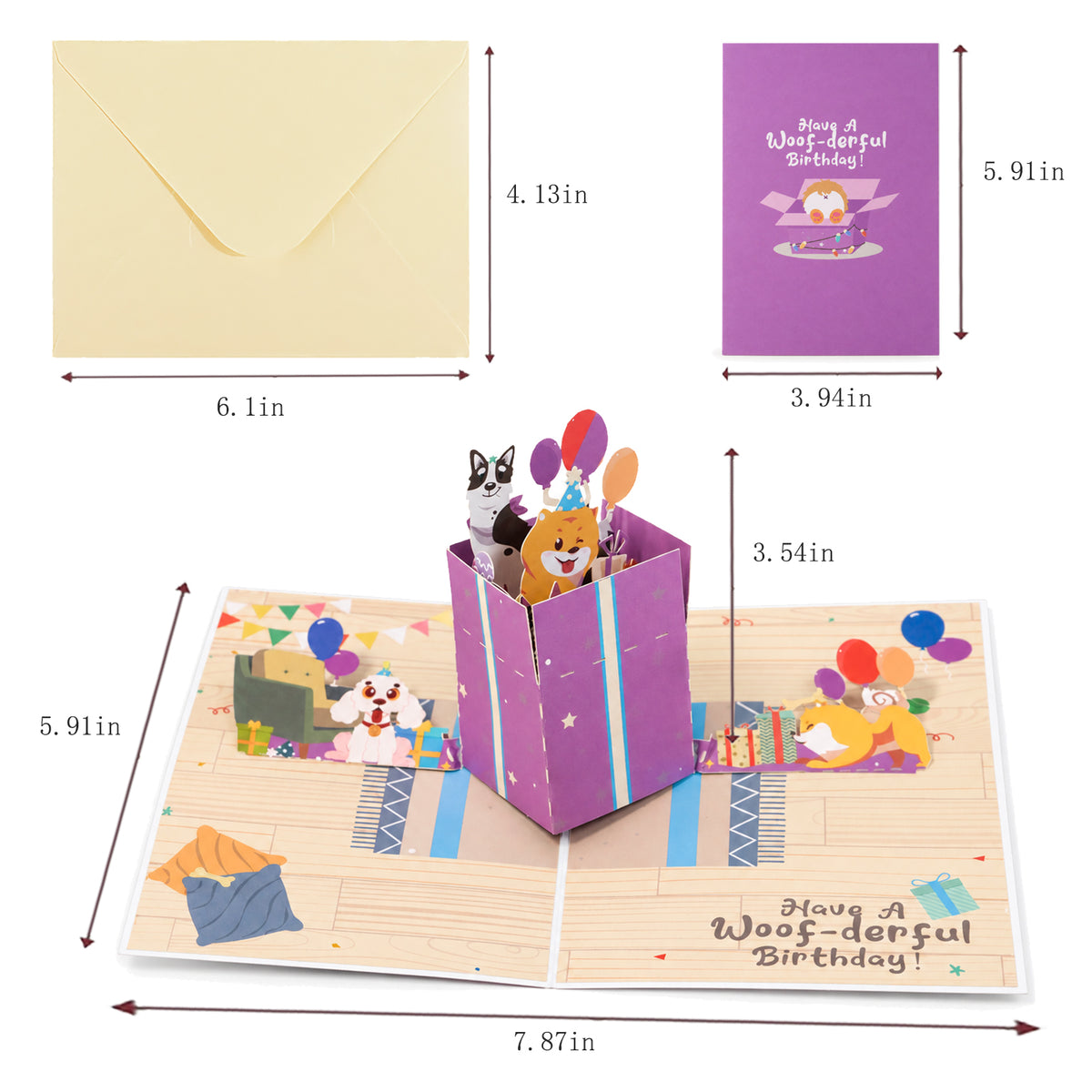 Woof-derful Birthday Pop-Up Card — card size guide