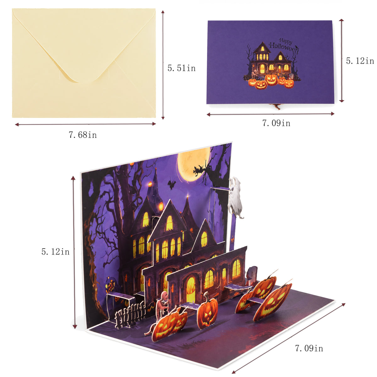Halloween Haunted House Pop-Up Card — card size guide
