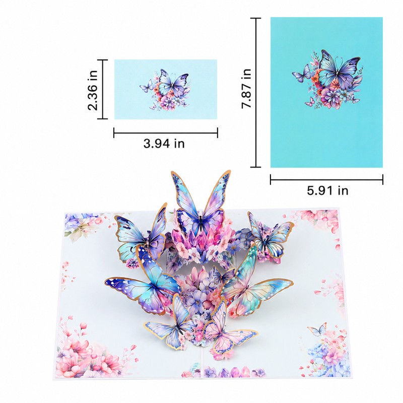 Blue Gold Foil Butterfly Pop-Up Card