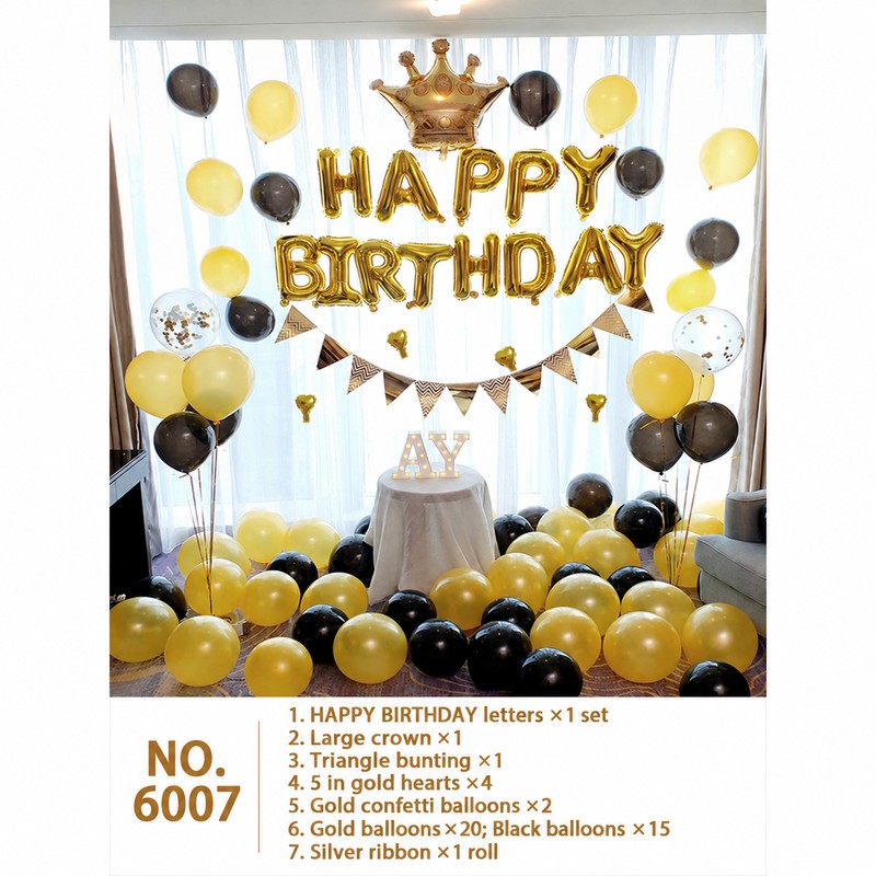 Gold Black Crown Confetti Heart Balloon Set