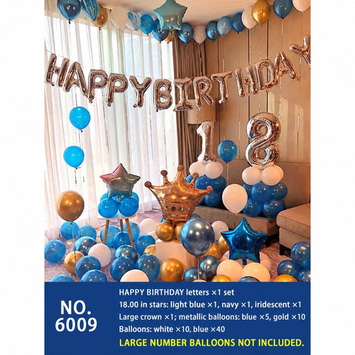 Blue Gold Crown Iridescent Star Balloon Set