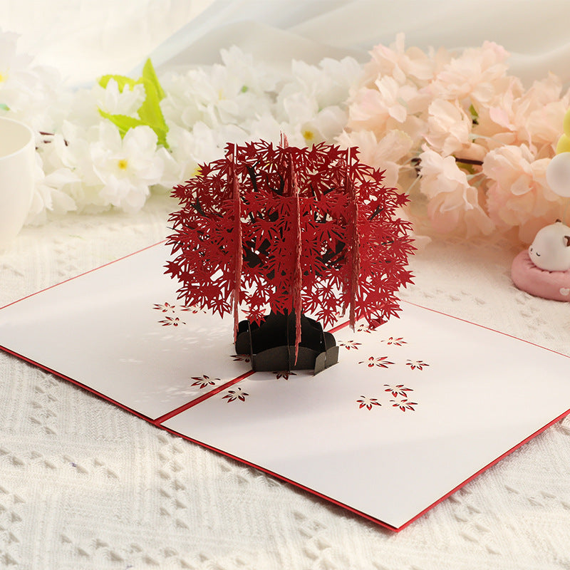 Red maple tree pop-up greeting card — product view 4