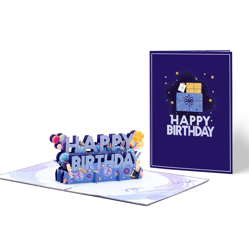 Blue Birthday Lettering Pop-Up Card
