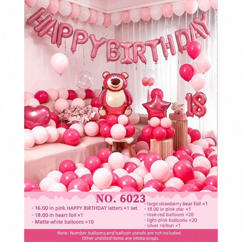 Pink Star Strawberry Bear Balloon Set