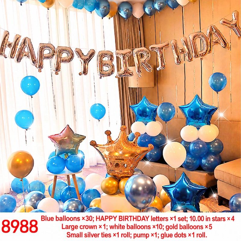 Blue Gold Crown Star Balloon Set