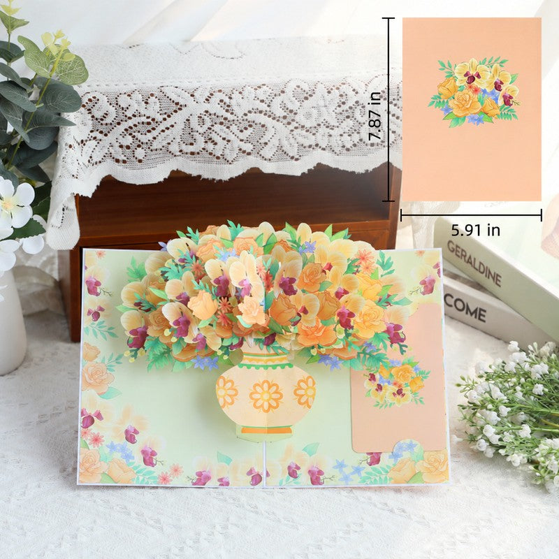 Rose & Orchid Vase Pop-Up Card