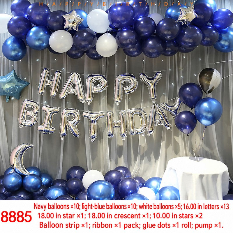 Navy Light Blue Crescent Star Balloon Set