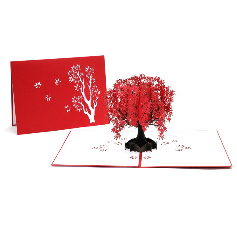 Red maple tree pop-up greeting card — product view 2