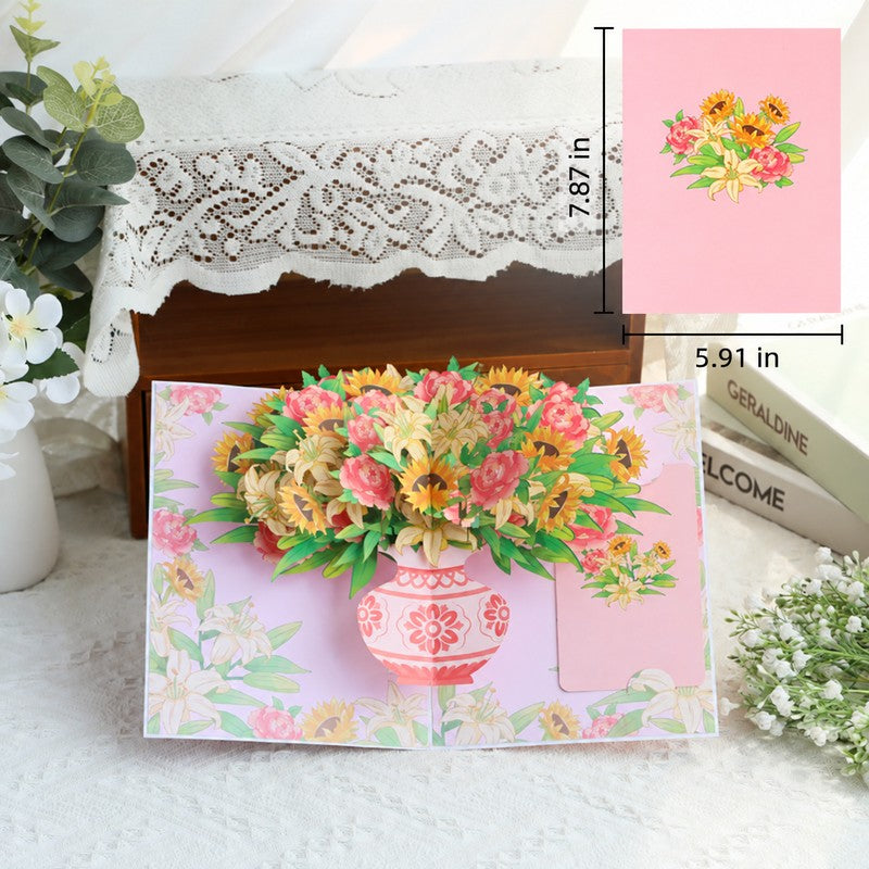 Pink Sunflower Lily Vase Pop-Up Card