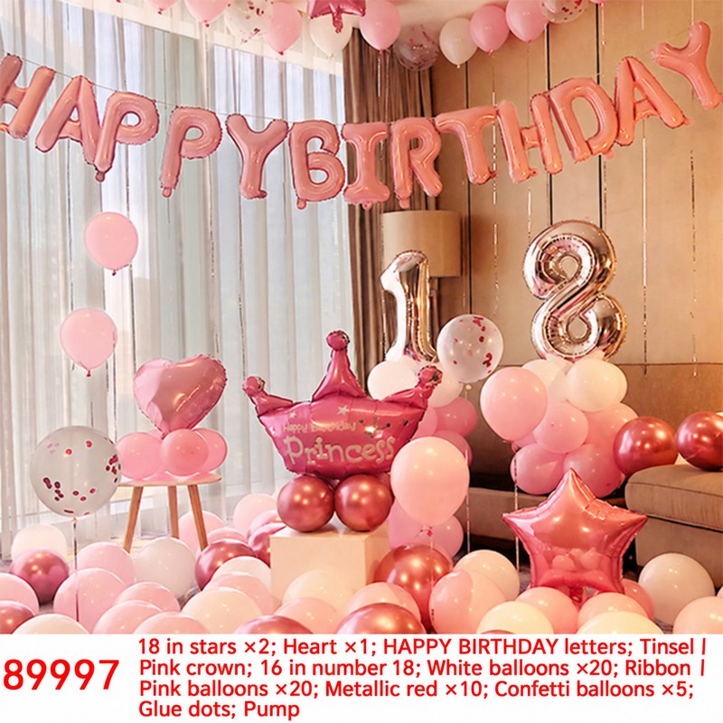 Pink Crown Number 18 Tinsel Balloon Set