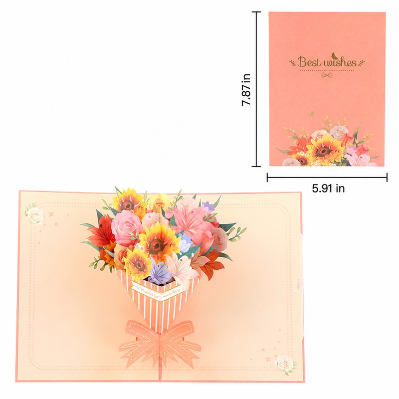 Gold Foil Colorful Bouquet Pop-Up Card