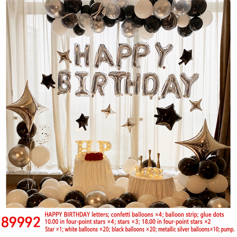 Black White Metallic Silver Star Balloon Set
