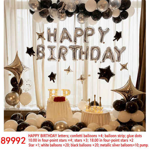 Black White Metallic Silver Star Balloon Set
