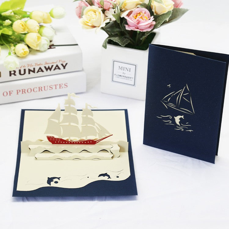 Small Blue Sail Pop-Up Card
