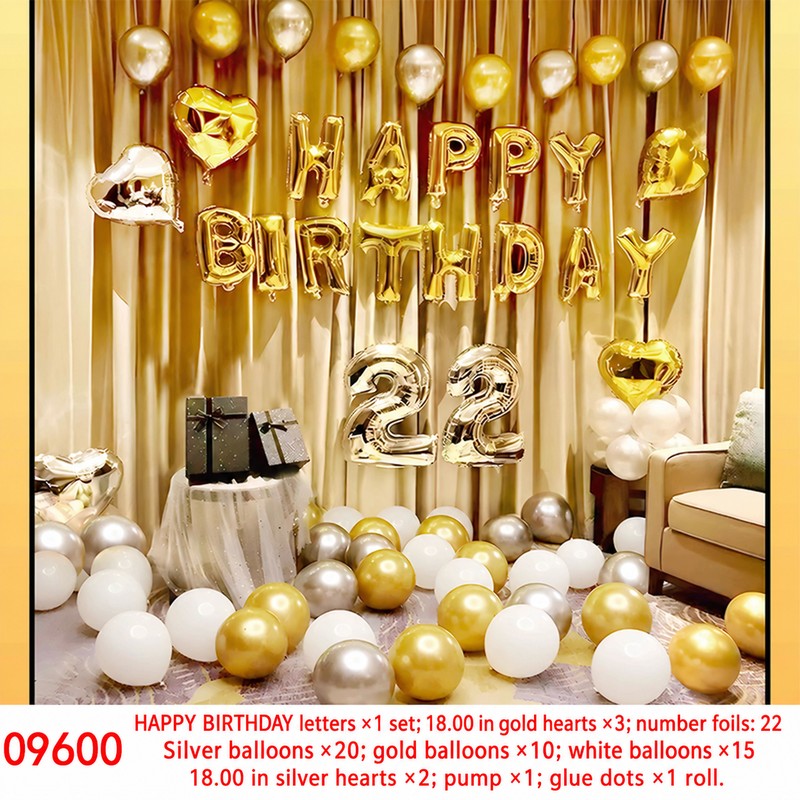 Gold Silver Heart Number 22 Balloon Set