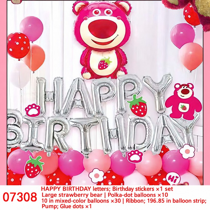 Polka Dot Strawberry Bear Balloon Set