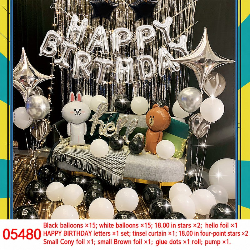 Black White Tinsel Rabbit Bear Balloon Set