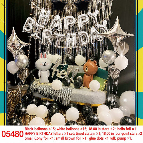 Black White Tinsel Rabbit Bear Balloon Set